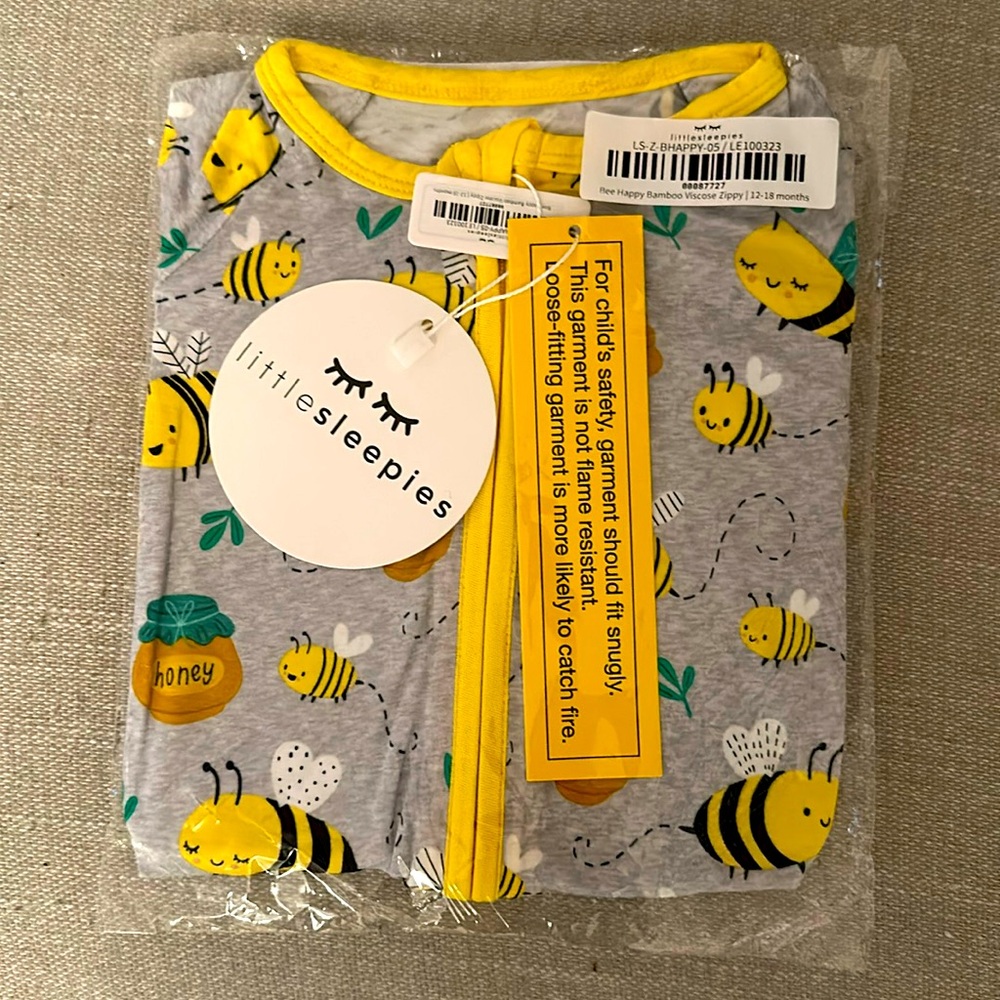 NWT Little Sleepies Bee Happy zippered footie, Sz 12-18 mos.
